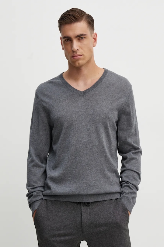 Шерстяной свитер BOSS тонкий серый 50468261
