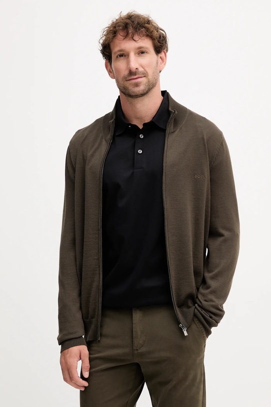 Μάλλινη ζακέτα BOSS πράσινο 50476347