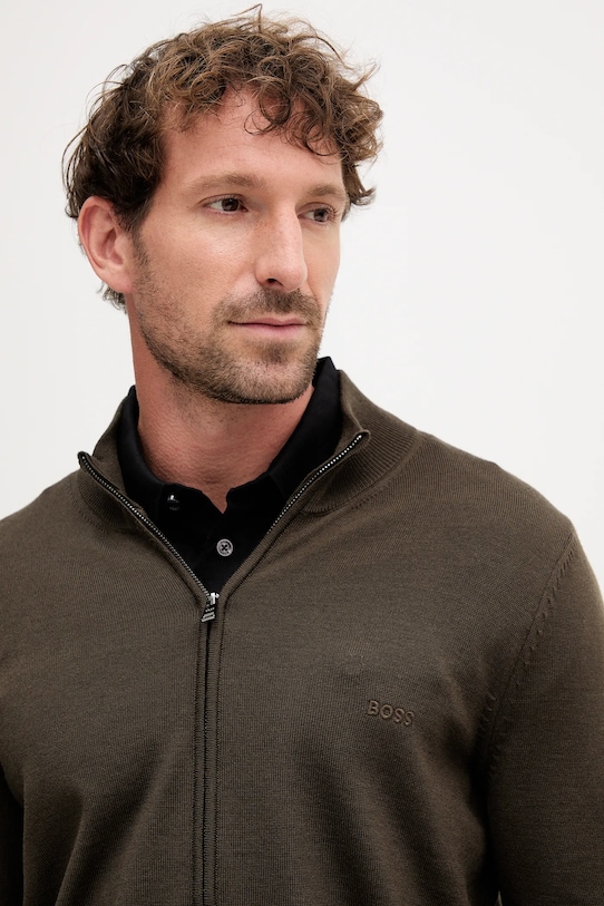 Μάλλινη ζακέτα BOSS 50476347 πράσινο