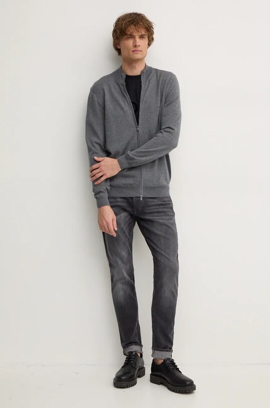 Vlnený kardigán BOSS 50476347 sivá AW24