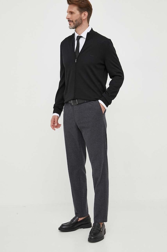 Вовняний кардиган BOSS 50476347 чорний AW25