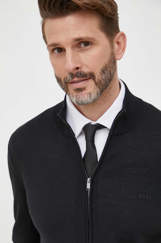Вовняний кардиган BOSS чорний 50476347
