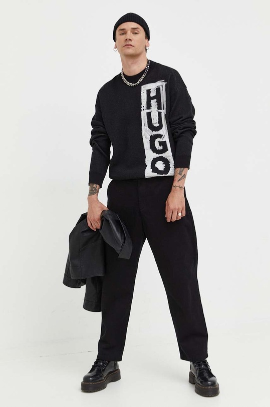 Πουλόβερ με προσθήκη μαλλιού HUGO 50492814 μαύρο AW23