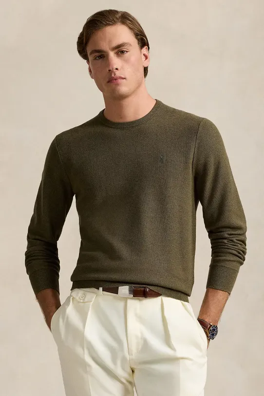 Bavlněný svetr Polo Ralph Lauren kulatý zelená 710918163