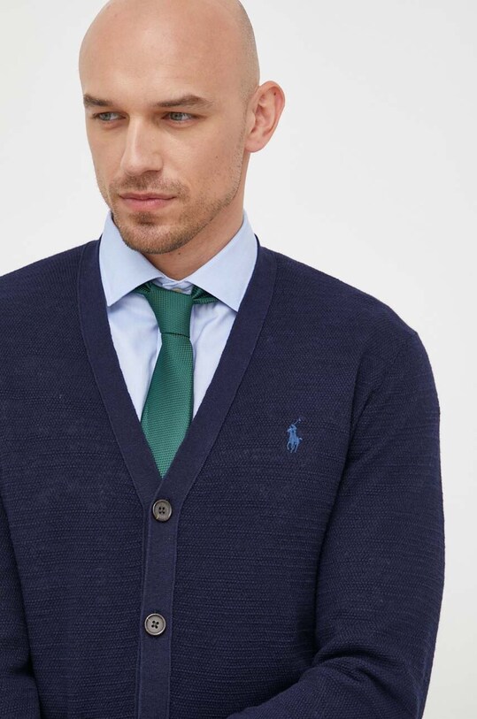 Кардиган з домішкою льону Polo Ralph Lauren темно-синій 710909174