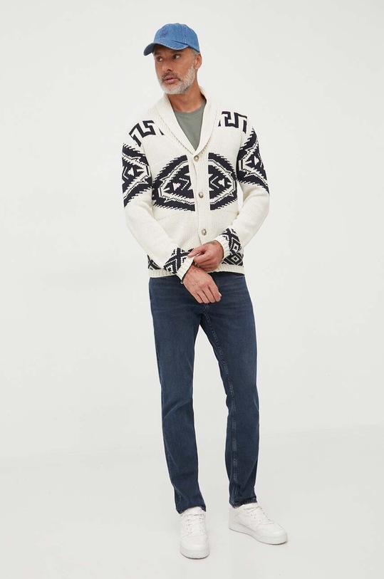 Lindbergh pamut kardigán mintás bézs 30.827014.CREAM.WHITE