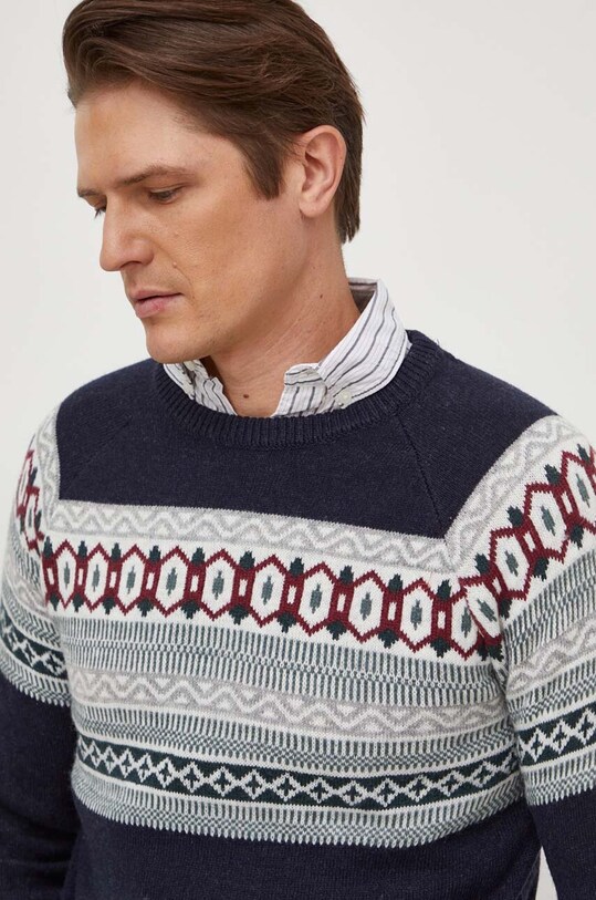 Lindbergh sweter z domieszką wełny okrągły granatowy 30.804086.NAVY