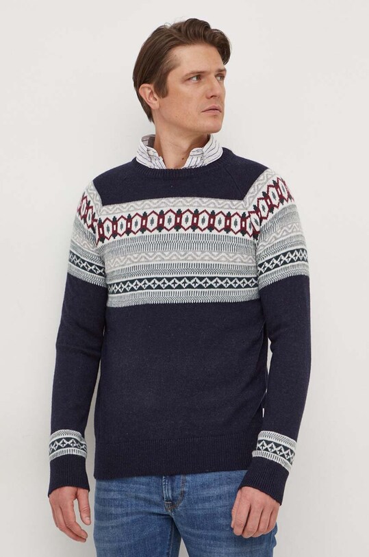 Lindbergh sweter z domieszką wełny granatowy 30.804086.NAVY