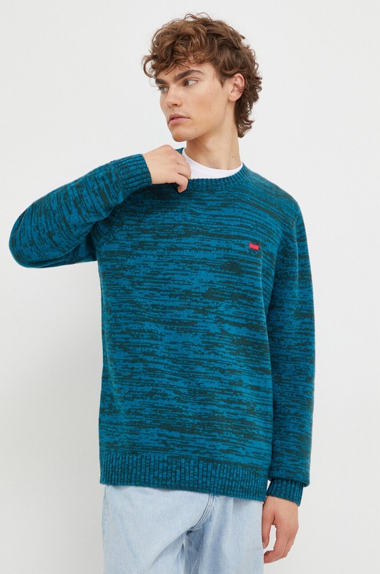 Levi's sweter wełniany okrągły turkusowy A4320.0006