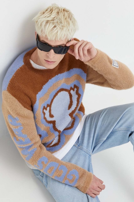 GCDS pulover din amestec de lana groase albastru FW23M440909