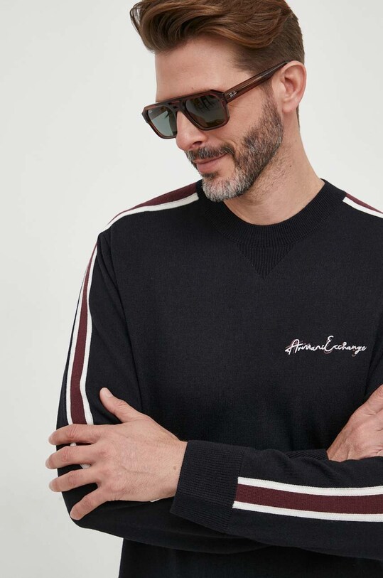 Armani Exchange sweter wełniany okrągły granatowy 6RZM6F.ZMM9Z