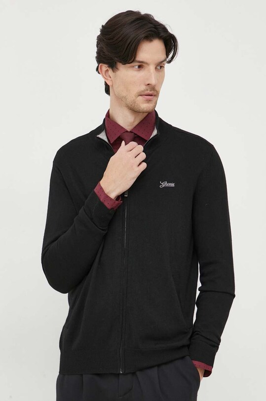 Guess kardigan z domieszką jedwabiu półgolf czarny M3YR02.Z3052
