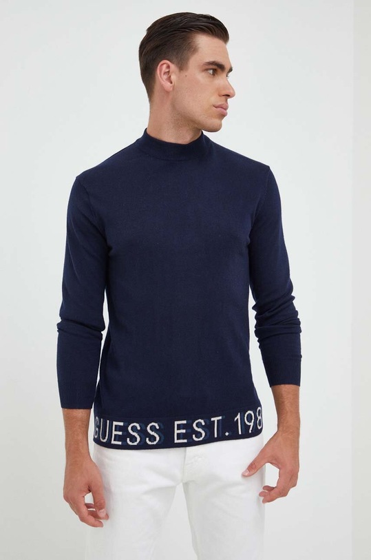 Pulover s dodatkom svile Guess bez uzorka mornarsko plava M3BR18.Z38V2
