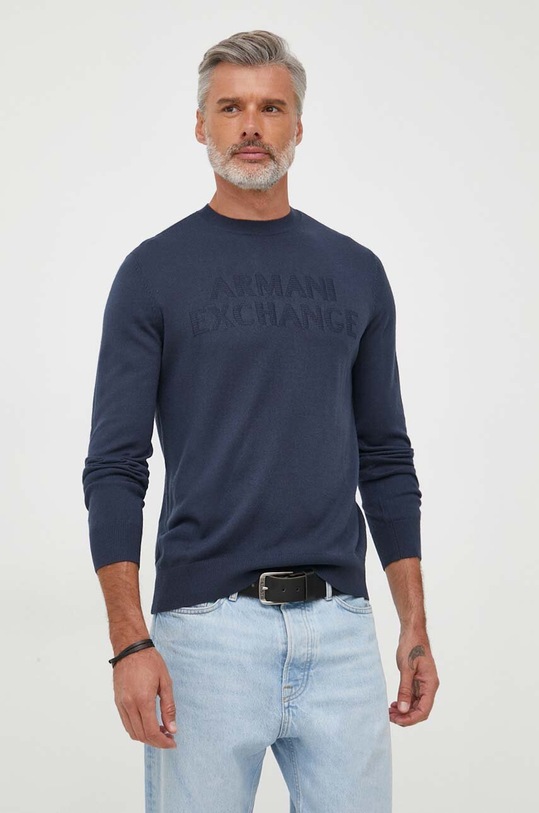 Armani Exchange sweter wełniany okrągły granatowy 6RZM1B.ZMM9Z