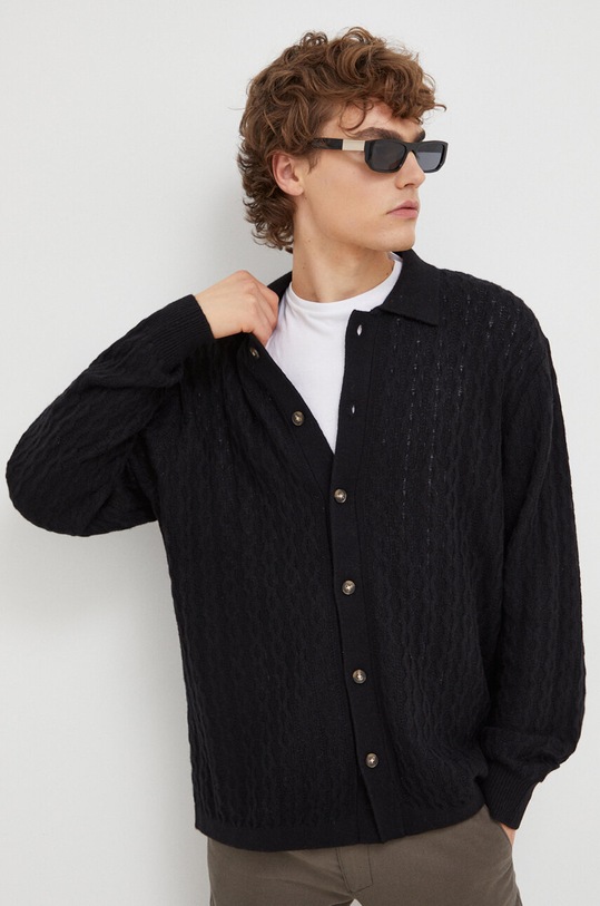 Μάλλινη ζακέτα Les Deux μαλλί μαύρο LDM310092