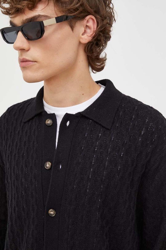 Μάλλινη ζακέτα Les Deux μαύρο LDM310092