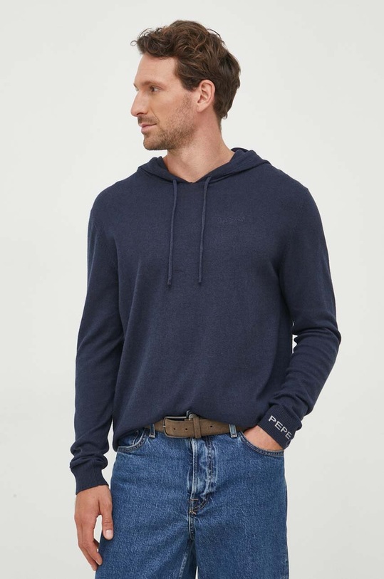 Svetr z vlněné směsi Pepe Jeans Andre kulatý námořnická modř PM702366.594