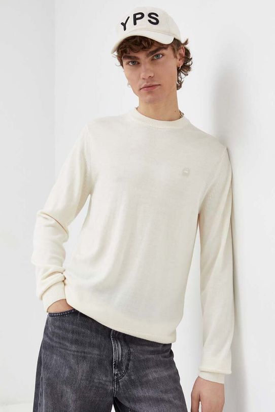 G-Star Raw sweter wełniany okrągły beżowy D21931.B692