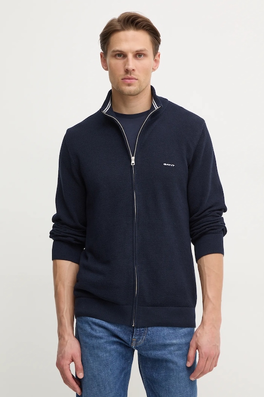 Gant cardigan din bumbac uni bleumarin 8040524