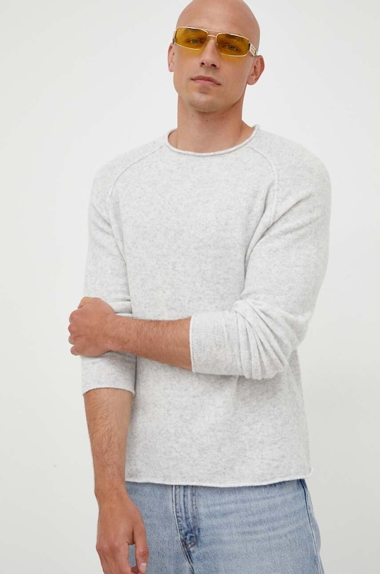 American Vintage sweter z domieszką wełny okrągły szary MDAM18AH23