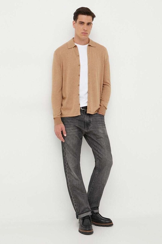 Ζακέτα από μίγμα μαλλιού United Colors of Benetton λεπτή καφέ 101AU500O.34A
