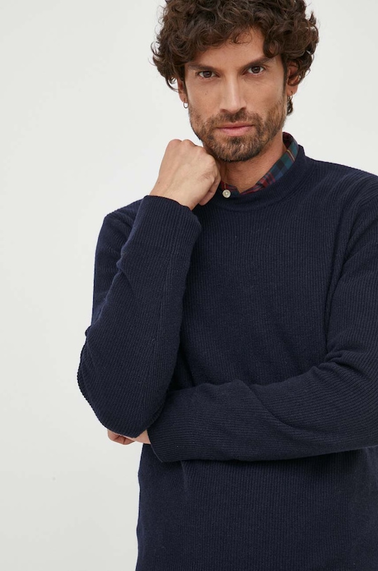 United Colors of Benetton sweter z domieszką wełny okrągły granatowy 1035U104S.66U