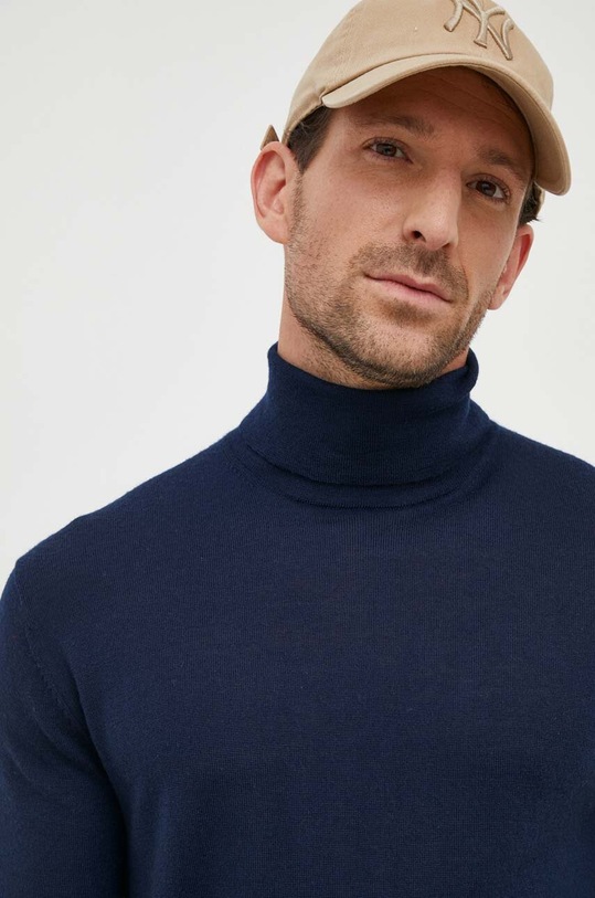 United Colors of Benetton sweter wełniany granatowy 11AHU2010.616