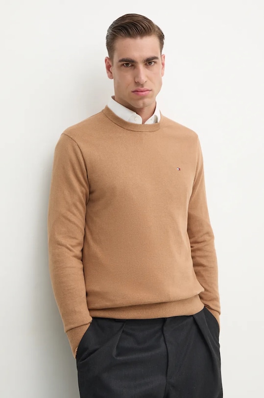 Tommy Hilfiger sweter z domieszką kaszmiru brązowy MW0MW28046