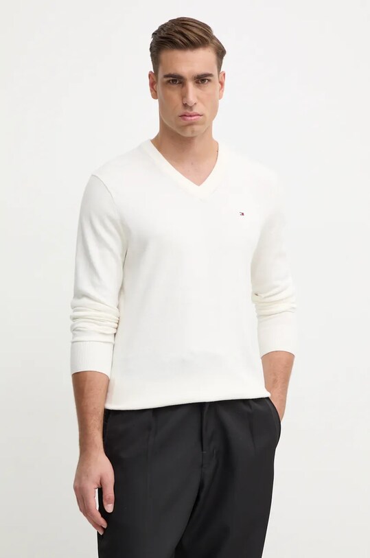 Свитер с примесью кашемира Tommy Hilfiger с добавлением шерсти бежевый MW0MW28047