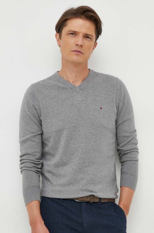 Tommy Hilfiger sweter z domieszką kaszmiru szary MW0MW28047
