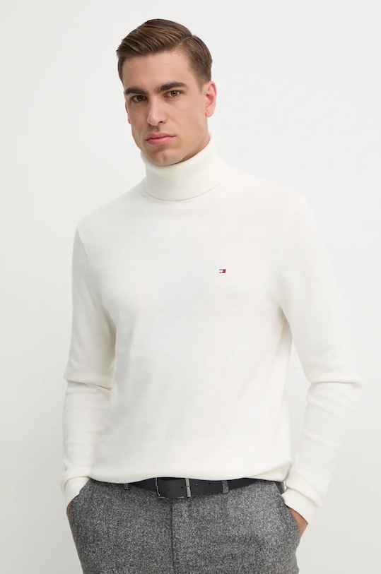 Sveter s prímesou kašmíru Tommy Hilfiger s prímesou vlny béžová MW0MW28048