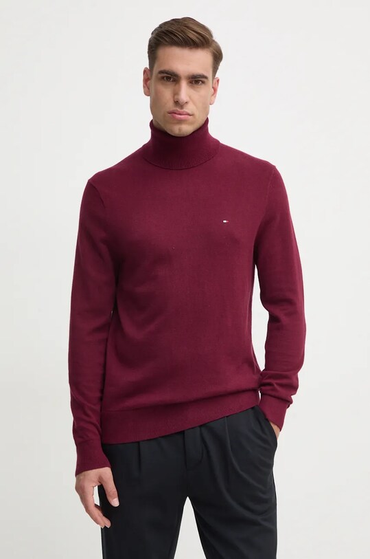 Tommy Hilfiger pulover din amestec de casmir burgundia MW0MW28048