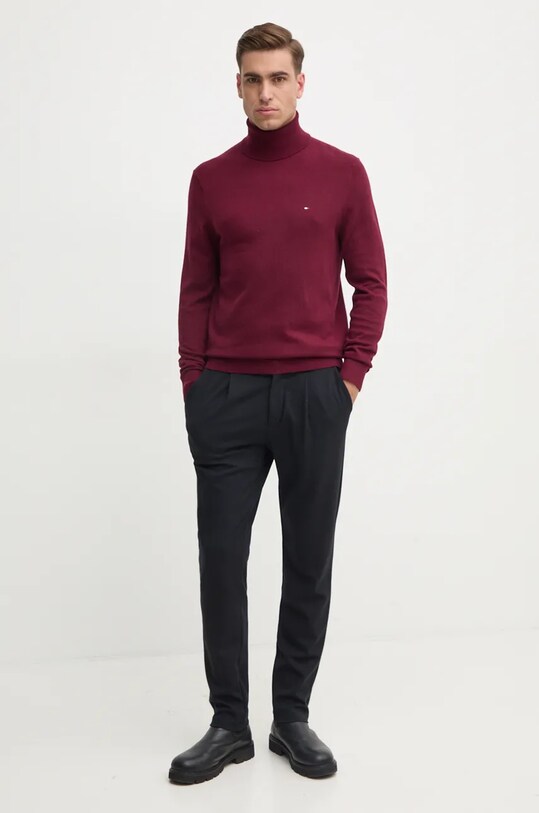 Tommy Hilfiger pulover din amestec de casmir MW0MW28048 burgundia NC24