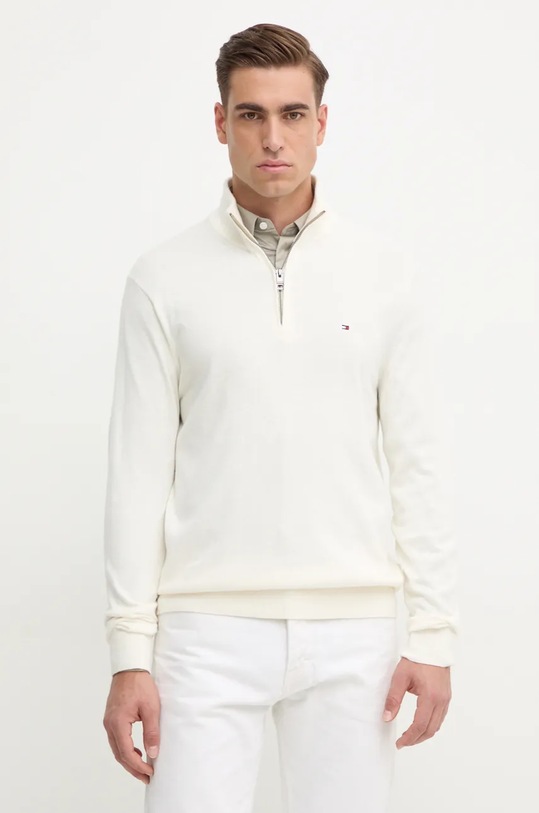 Pulover s dodatkom kašmira Tommy Hilfiger bez uzorka bež MW0MW28049