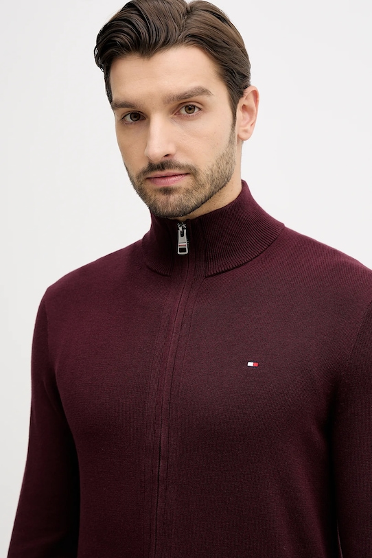 Tommy Hilfiger kardigan z domieszką kaszmiru bordowy MW0MW28050