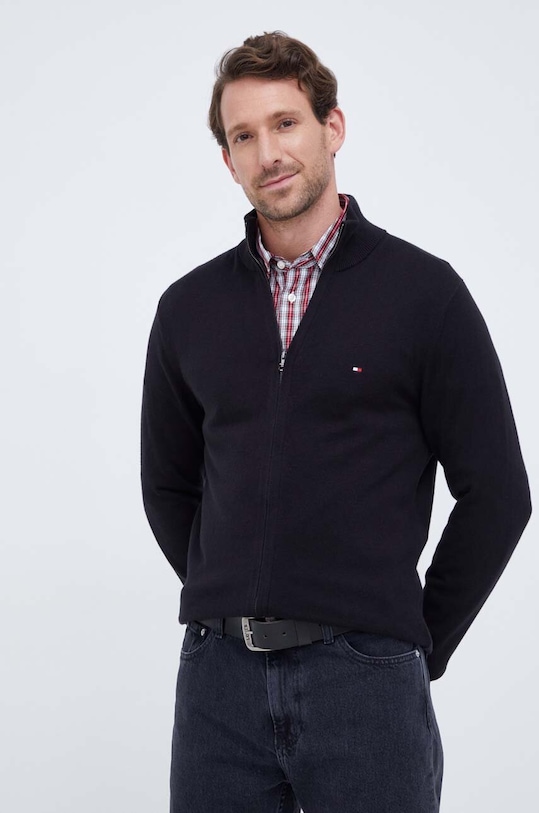 Кардиган с примесью кашемира Tommy Hilfiger с добавлением шерсти чёрный MW0MW28050