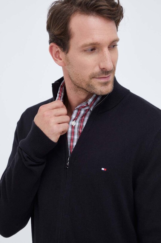 Tommy Hilfiger kardigan z domieszką kaszmiru czarny MW0MW28050