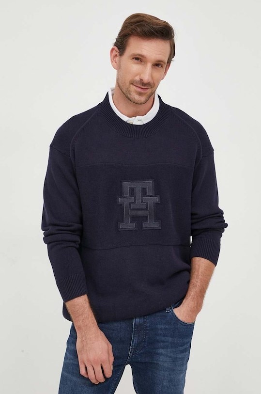Tommy Hilfiger sweter bawełniany aplikacja granatowy MW0MW33085