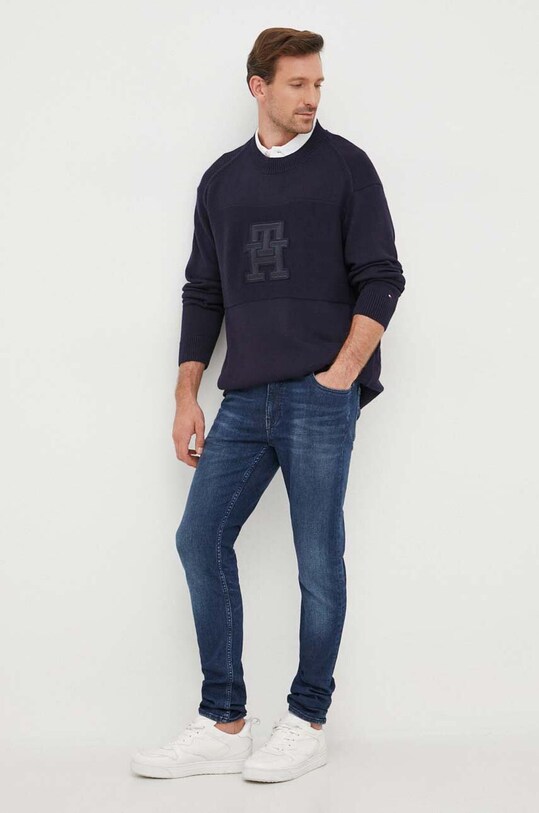 Bavlnený sveter Tommy Hilfiger MW0MW33085 tmavomodrá AW23