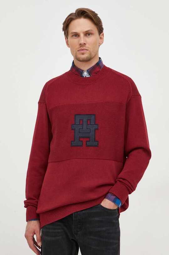 Хлопковый свитер Tommy Hilfiger аппликация бордо MW0MW33085