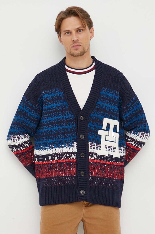 Tommy Hilfiger kardigan z domieszką wełny szpic granatowy MW0MW33088