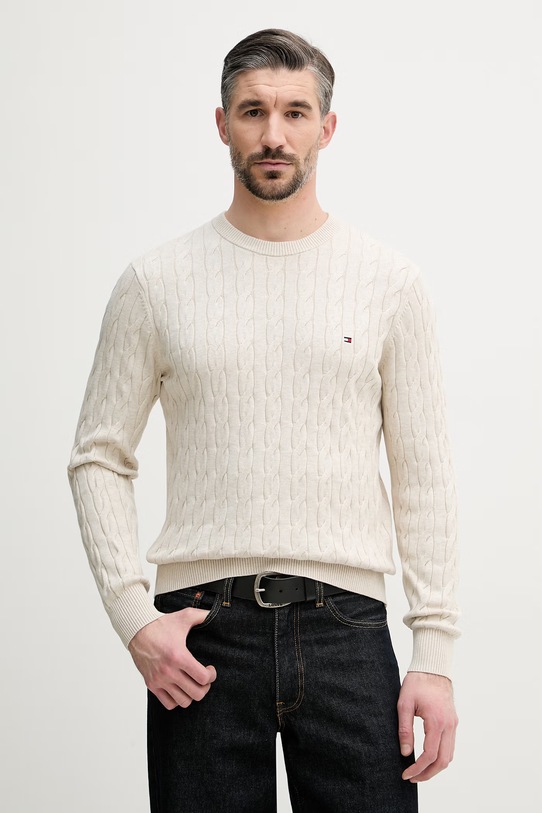 Tommy Hilfiger Πουλόβερ ανδρικό βαμβακερό μπεζ MW0MW33132