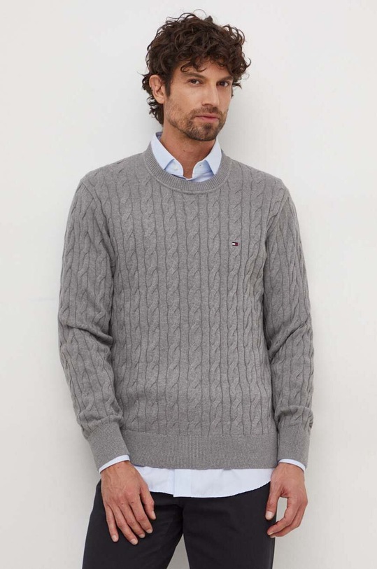 Tommy Hilfiger pamut pulóver pamut szürke MW0MW33132
