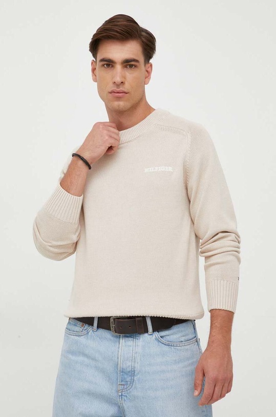 Tommy Hilfiger pulover de bumbac grosime medie bej MW0MW33134