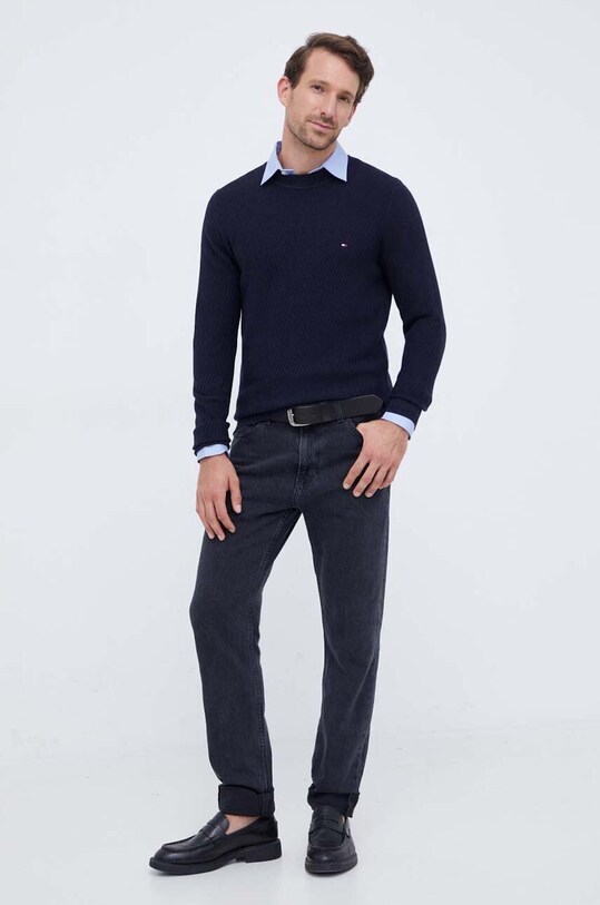 Bavlnený sveter Tommy Hilfiger MW0MW33131 tmavomodrá AW23