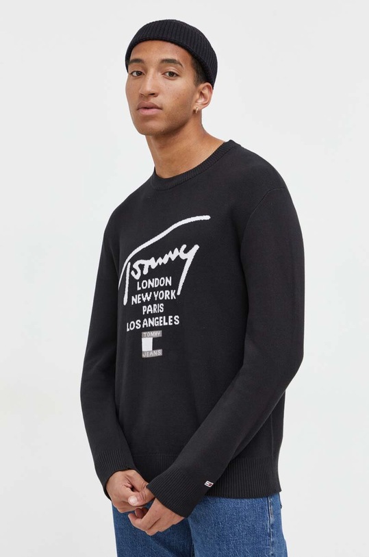 Tommy Jeans pulover de bumbac subtiri negru DM0DM17758
