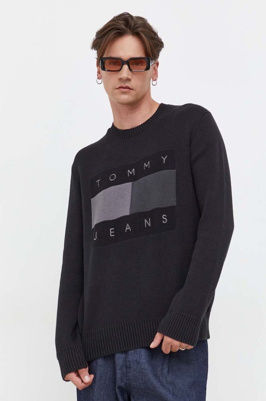 Bavlněný svetr Tommy Jeans kulatý černá DM0DM17773