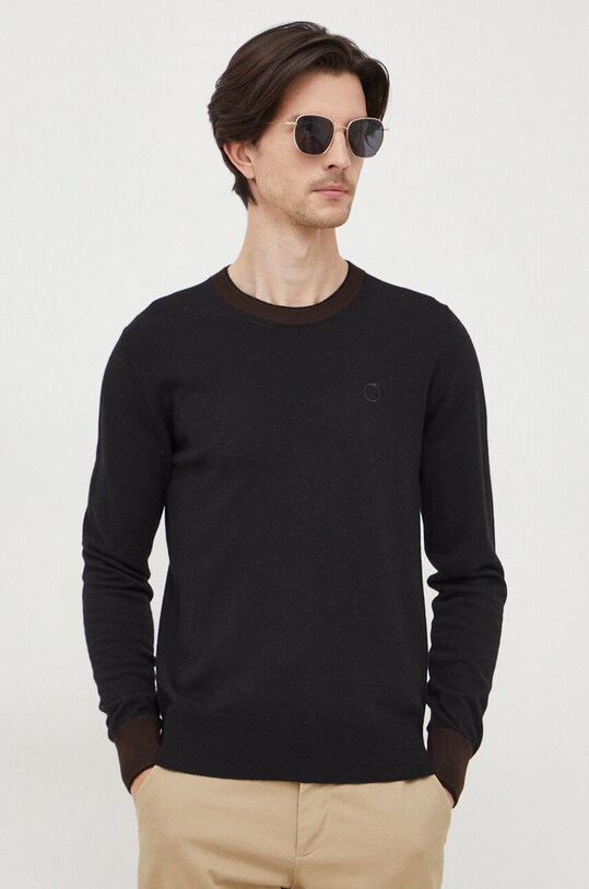 Trussardi sweter z domieszką wełny okrągły czarny 52M00734.0F000701