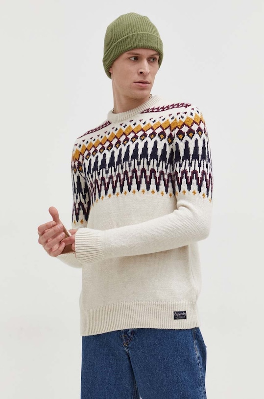 Superdry sweter z domieszką wełny z domieszką wełny beżowy M6110528A.1GP