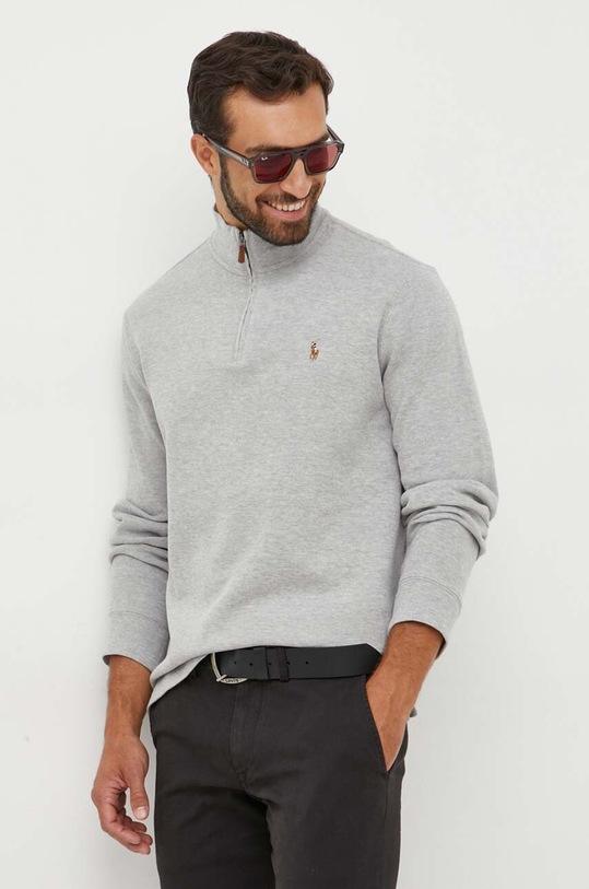 Polo Ralph Lauren felpa in cotone semplice grigio 710671929